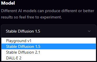 Playground AI UI 화면 - Model Stable Diffusion 1.5