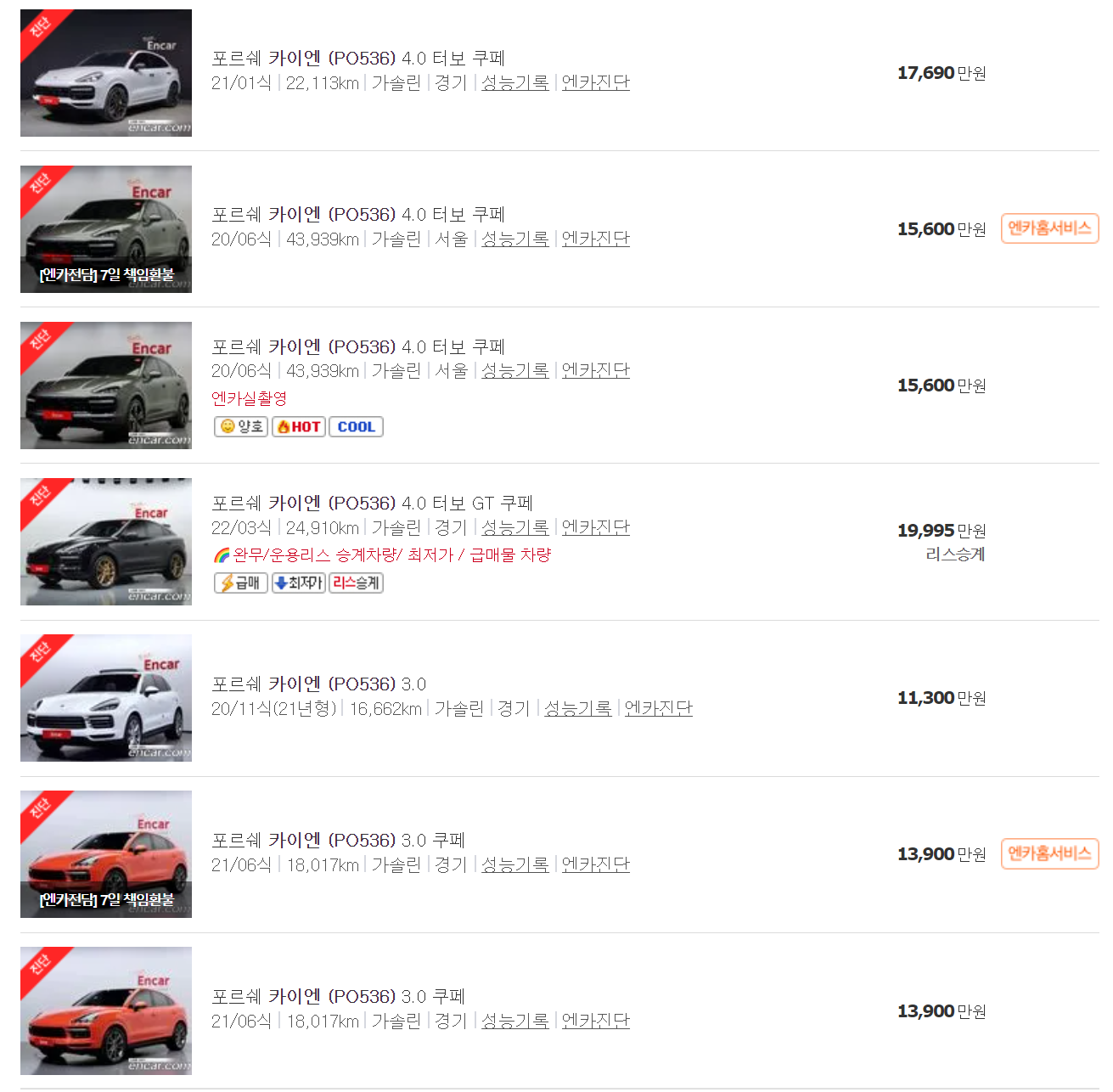 2019~2023년식 포르쉐 카이엔 (PO536) 중고차 가격