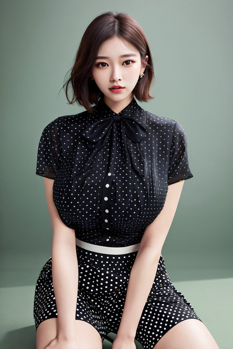  AI가 그린 블랙 색깔 물방울무늬 블라우스 입은 여자 그림
