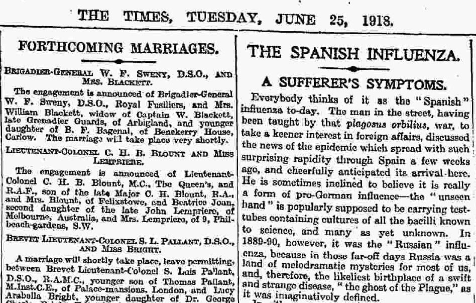 런던 타임지에서 처음 명명한 스페인 독감