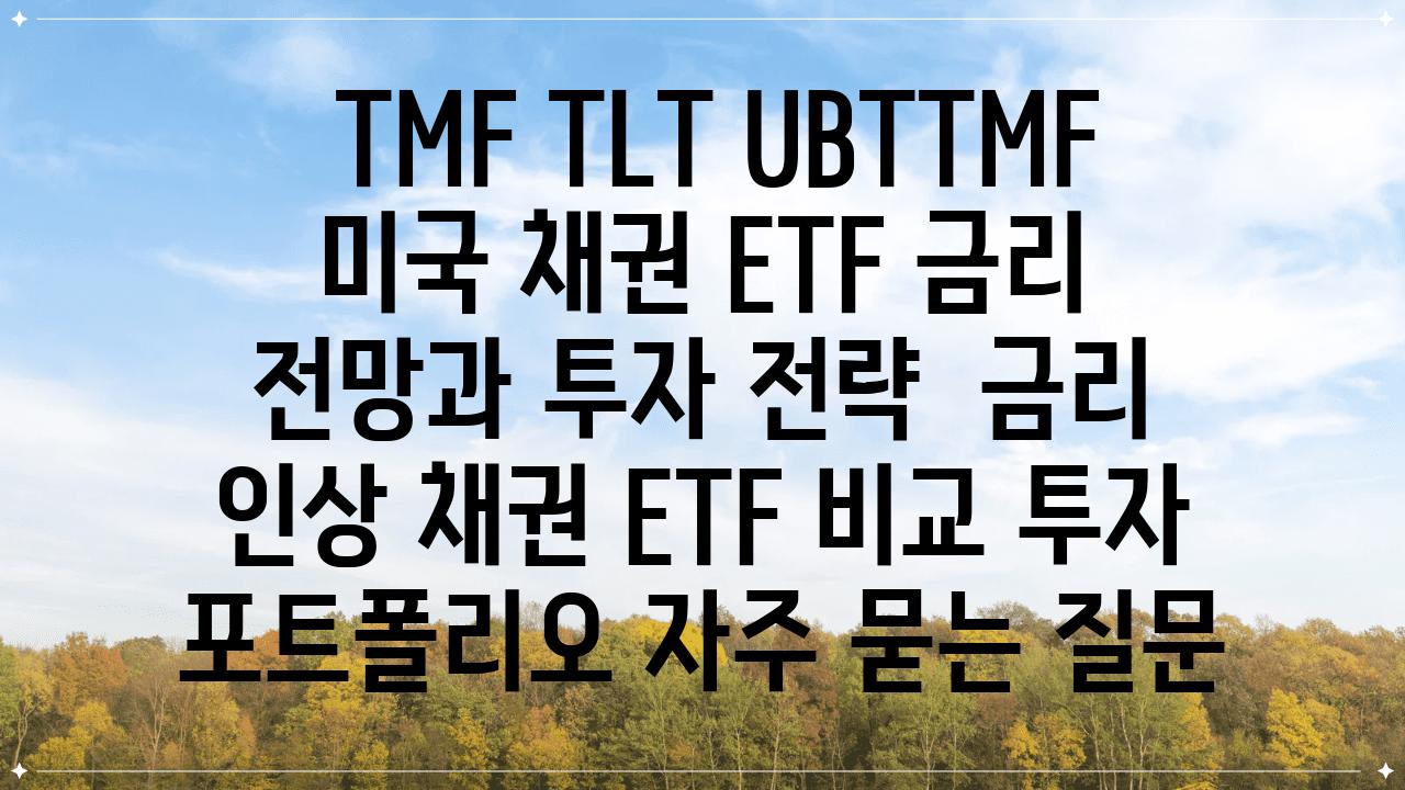  TMF TLT UBTTMF 미국 채권 ETF 금리 전망과 투자 전략  금리 인상 채권 ETF 비교 투자 포트폴리오 자주 묻는 질문