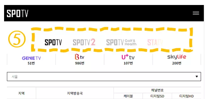 SPOTV 편성표-SPOTV 채널번호 / 스포티비 편성표-스포티비 채널번호