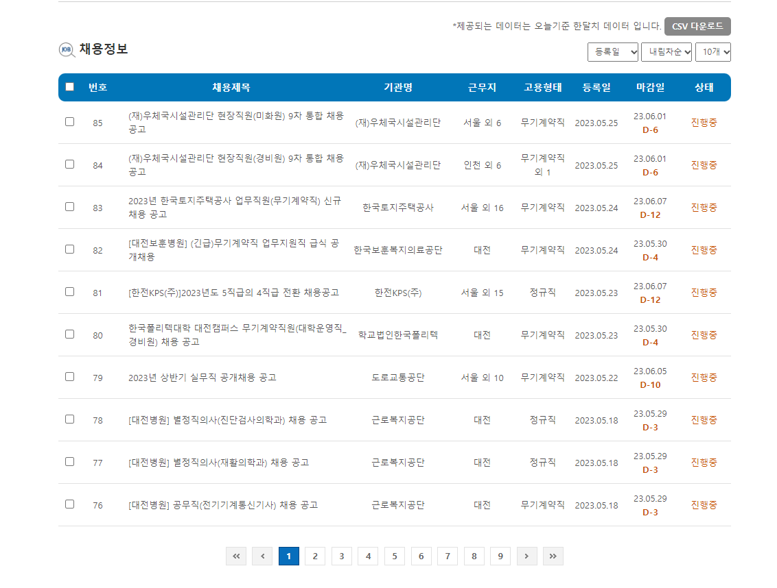 잡알리오-공공기관-채용정보-목록