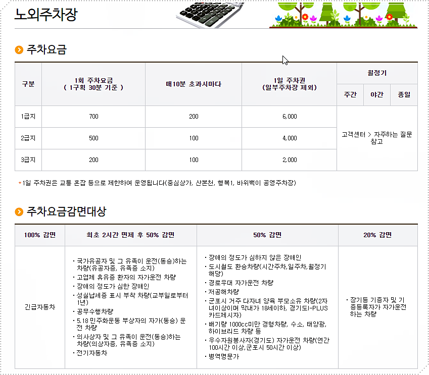 노외주차장 주차요금 안내