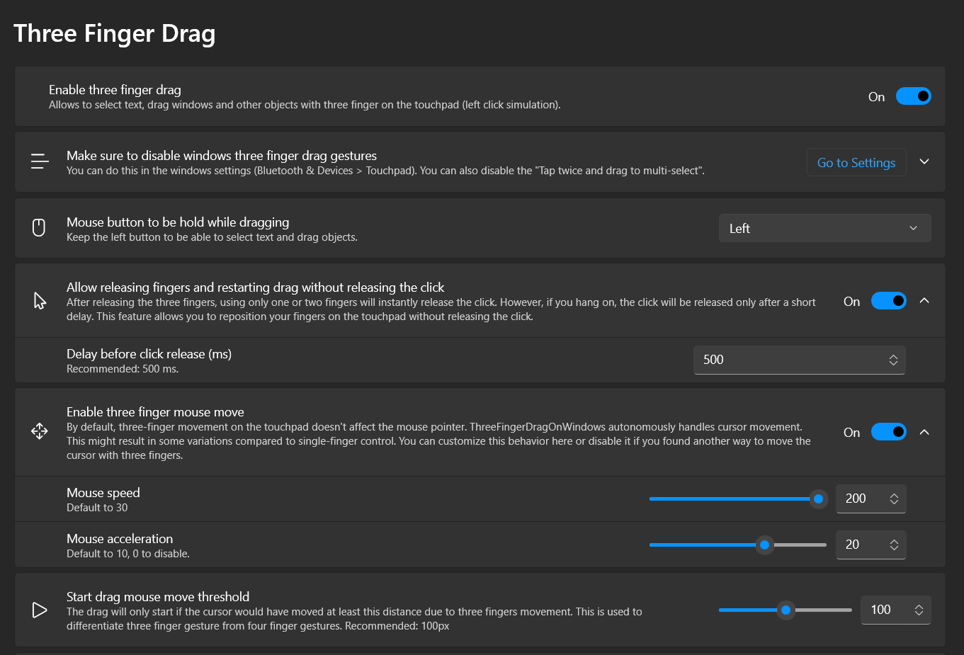 세손가락 윈도우 드래그 방법