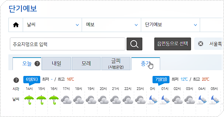 중기 예보 보기