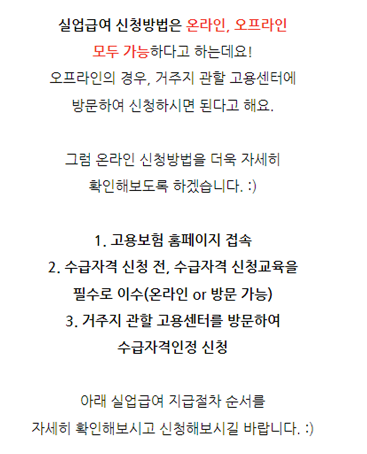  실업급여 수급조건 산출공식 신청방법 지급절차