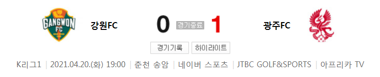  2021 K리그1 / 11라운드 - 강원FC 대 광주FC (2021년 4월 20일 경기 하이라이트)
