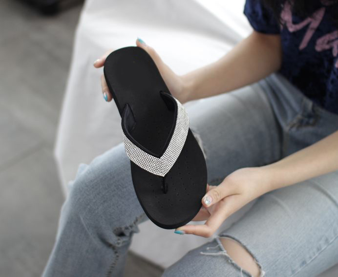  비즈쪼리끈 4cm 웨지 쪼리 슬리퍼