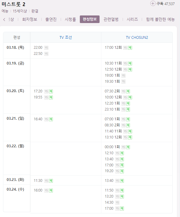 미스트롯2 토크콘서트 1회 재방송 다시보기 편성표 회차정보 TV조선 트로트 예능 방송시간 날짜