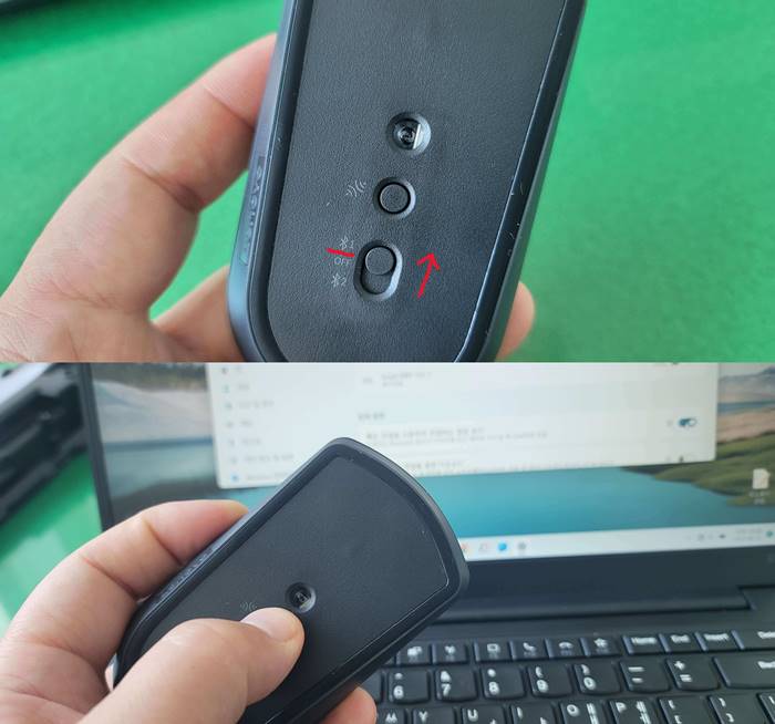 마우스의 블루투스를 키고 컴퓨터와 연결하기 위하여 블루투스 검색하는 사진입니다.