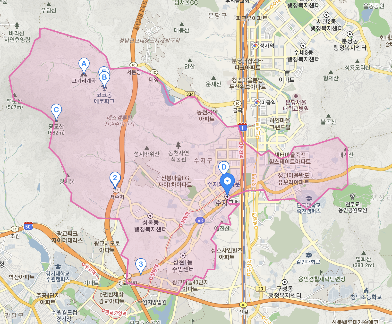  수지구 주인은 죽전, 풍덕 1동 VS 성복동, 상현동, 풍덕 2동