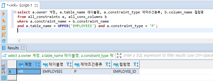  [오라클 SQL] 테이블 주키(프라이머리키) 확인하는 법, 테이블 컬럼의 제약 조건 확인하기, 다양한 키 확인
