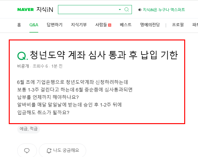 청년도약 계좌 입금 질문