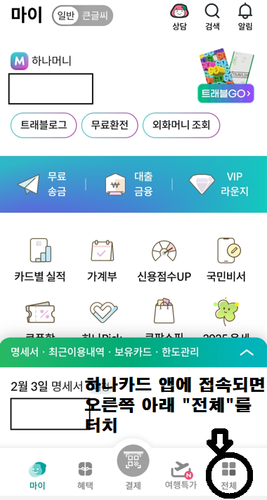 &lt; 하나카드 어플 확인 &gt;