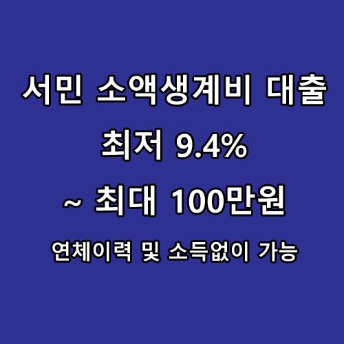  긴급생계비 소액대출을 최저 9.5% ~ 최대 100만원까지 이용해보세요.