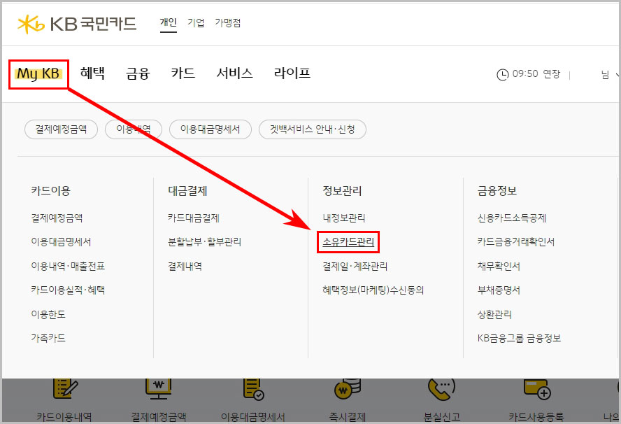 My KB 소유카드관리