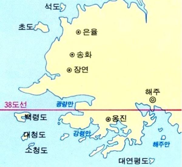 서해 5도를 표시한 지도이다.