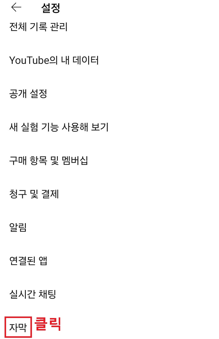 자막 메뉴 클릭함