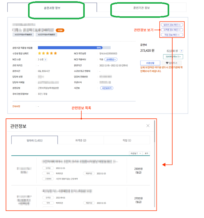 훈련과정 정보&#44; 훈련기관 정보