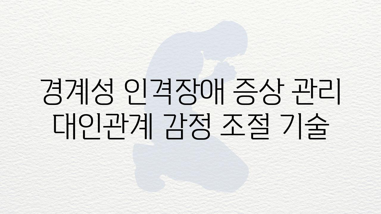 경계성 인격장애 증상 관리 대인관계 감정 조절 기술