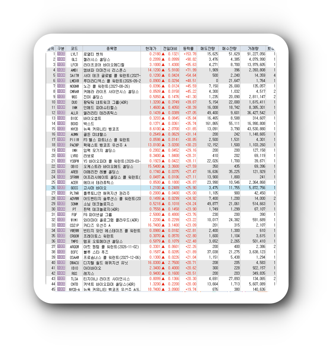  3월20일 미국주식 상승률 상위 종목 TOP 300