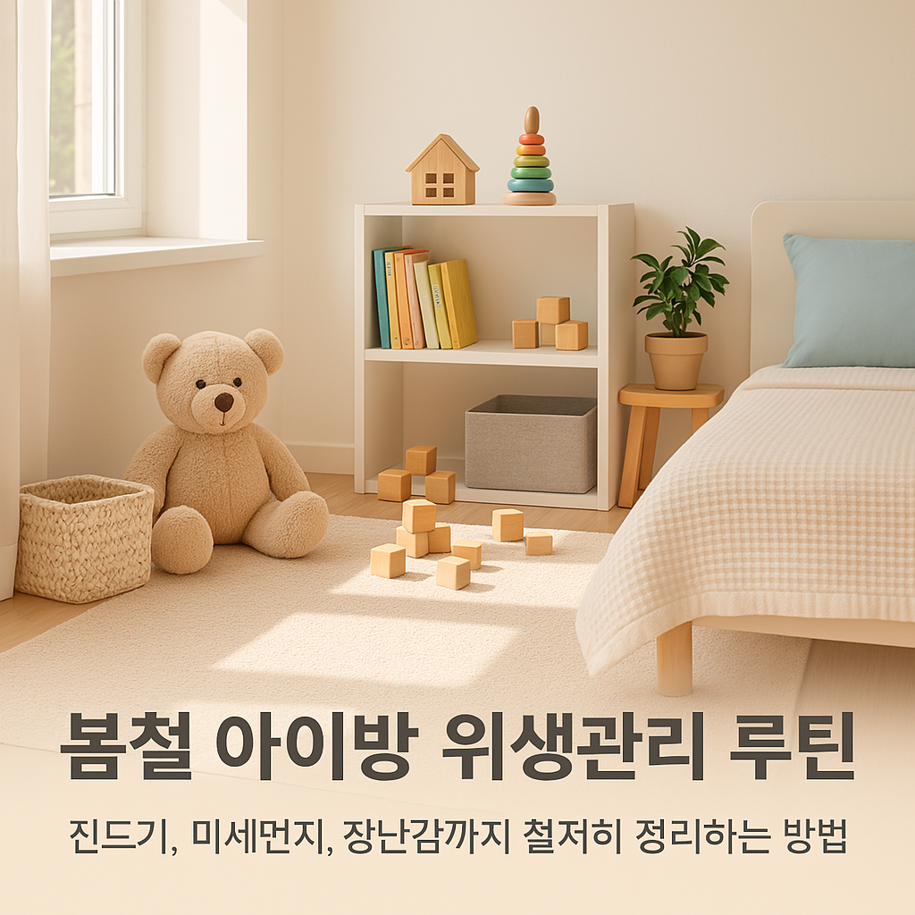 &quot;햇살이 들어오는 아늑한 아이방 내부, 정돈된 침대와 책상, 장난감이 깔끔하게 정리된 모습&quot;