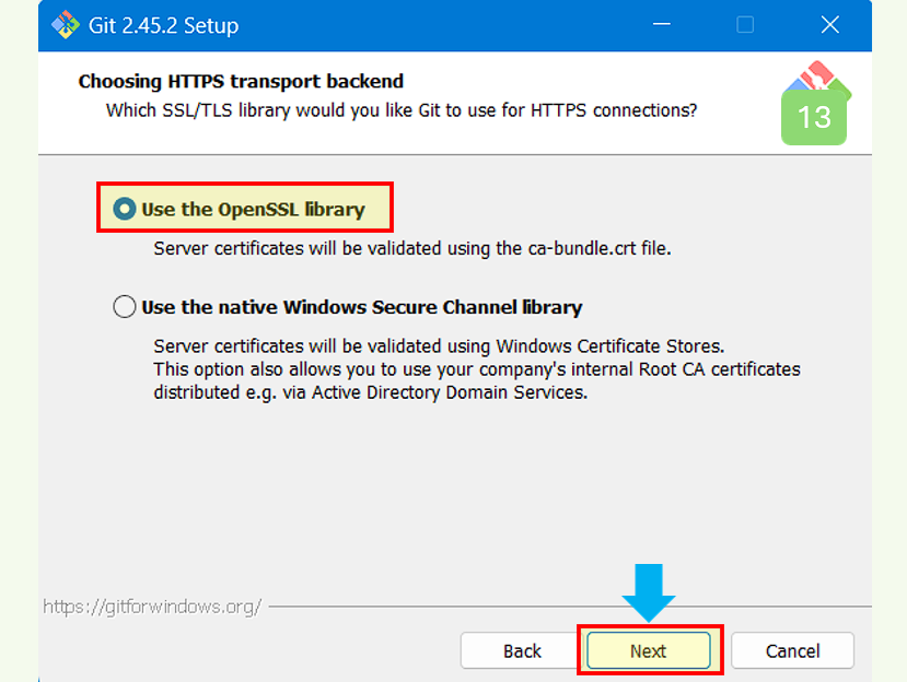 OpenSSl library 선택 후 Next 클릭해 주세요.