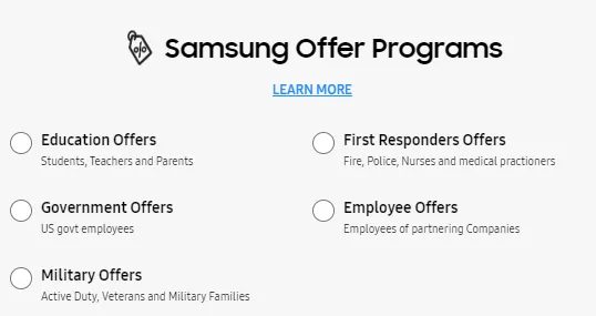 Samsung Offer Programs (출처 : samsung.com)