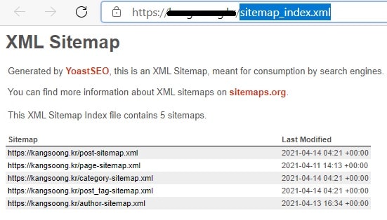 sitemap의 URL을 복사한다