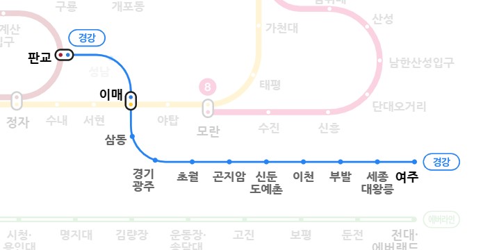 경강선 여주역 세종대왕릉역 부발역 이천역 도예촌역 곤지암역 초월역 경기광주역 삼동역 이매역 판교역 지하철 전철 평일 시간표 첫차 막차2