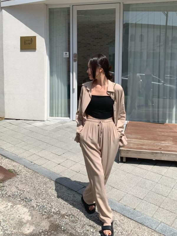 후들 셔츠 와이드 팬츠 투피스 세트