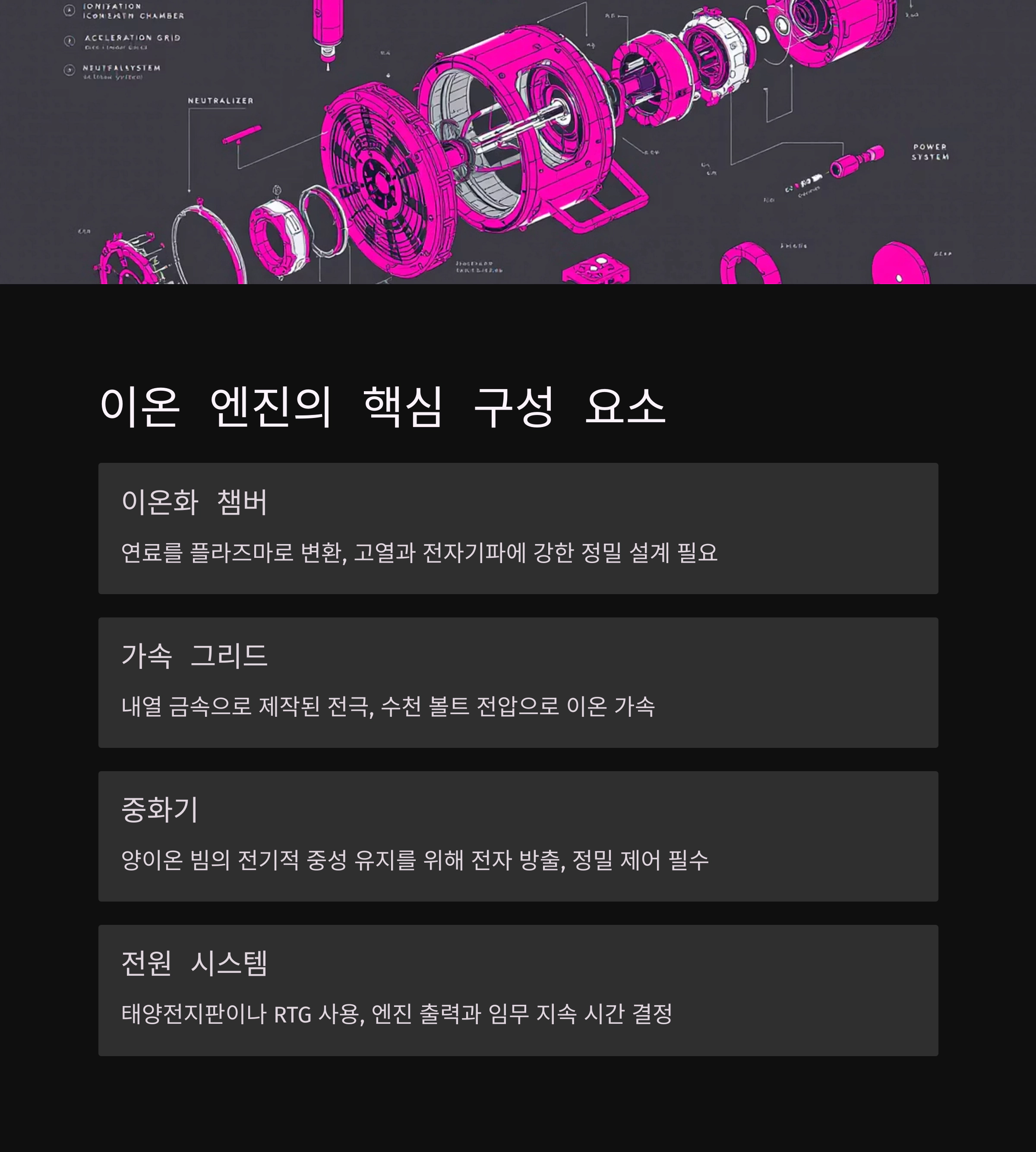 이온 엔진의 핵심 구성 요소