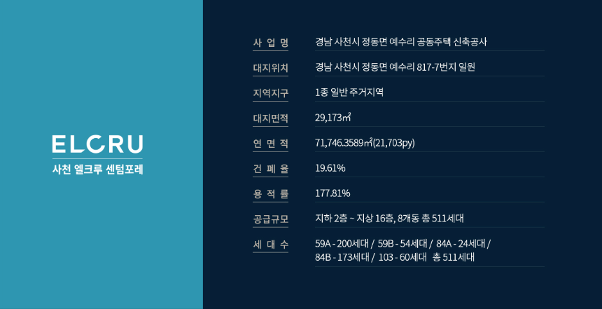 사천 엘크루 센텀포레 분양개요