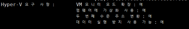 명령어 - systeminfo 결과 중 Hyper-V 요구사항