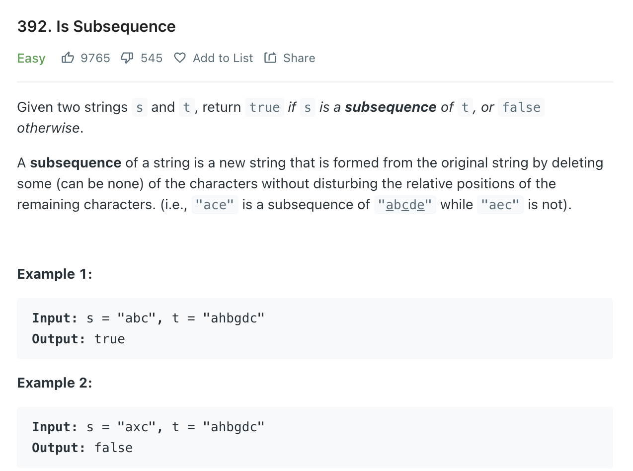392. Is Subsequence (Javascript)