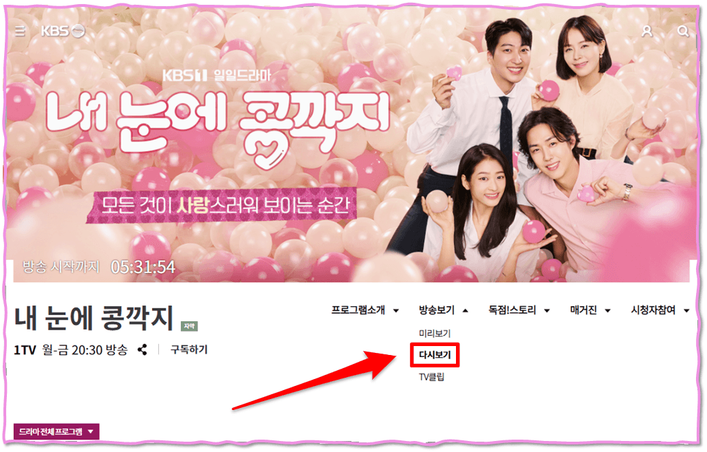 KBS1TV 일일드라마 내 눈에 콩깍지 사이트 바로가기 최종회 방송 보기