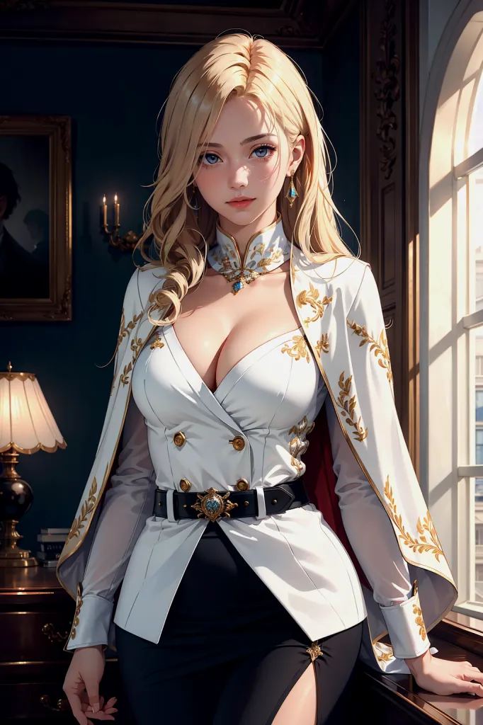 AI 2D Anime 럭셔리 파티 드레스 왕실 룩북 이미지. 서있는 자세