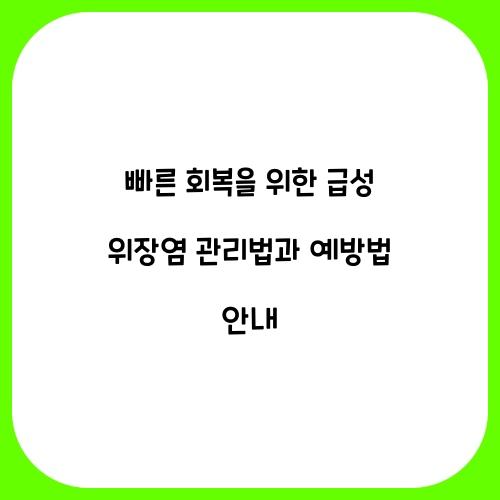 빠른 회복을 위한 급성 위장염 관리법