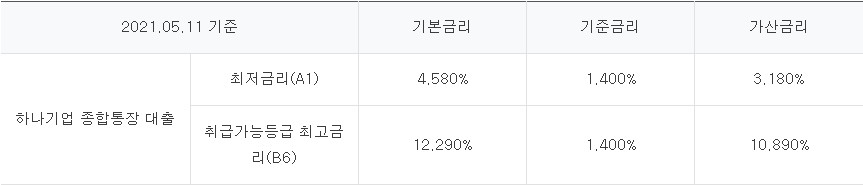 하나기업 종합통장 대출