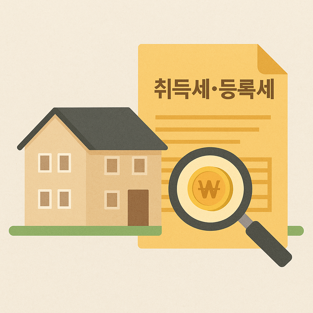 주택과 취득세종이가 그려진 사진