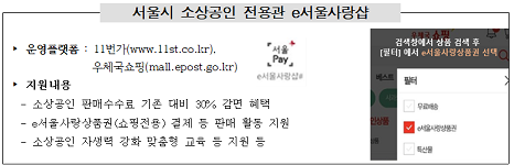 서울시 소상공인 전용관 e 서울사랑샵_출처: 서울시 보도자료