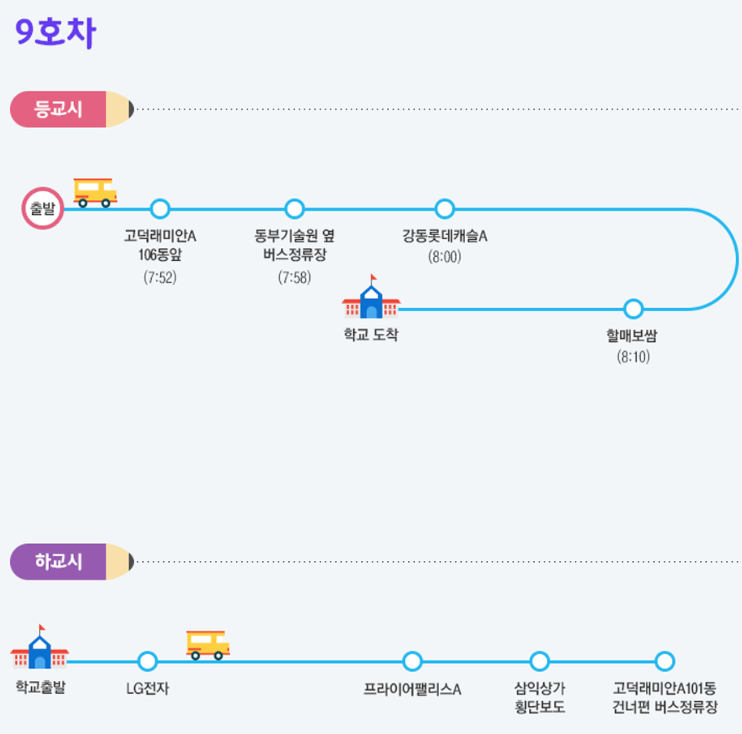 성동초 9호차 셔틀 노선 시간표