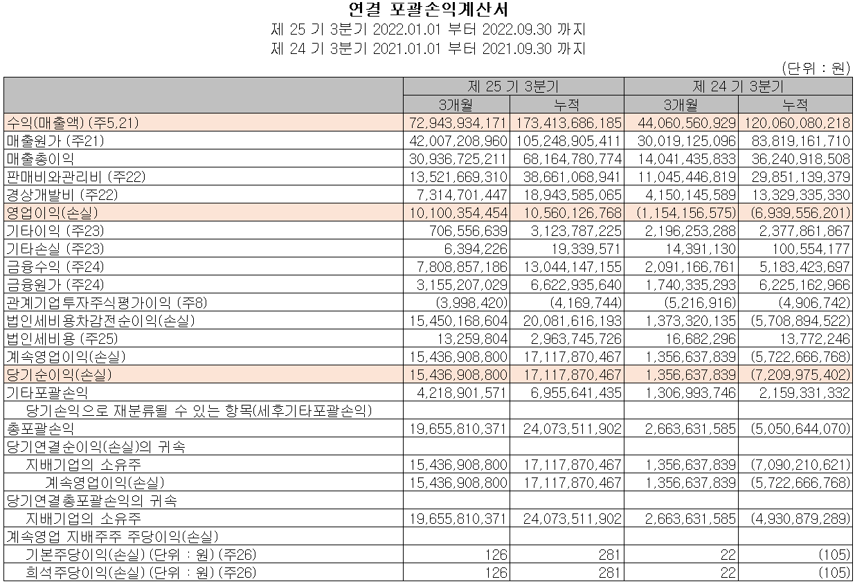 쏠리드 - 손익계산서