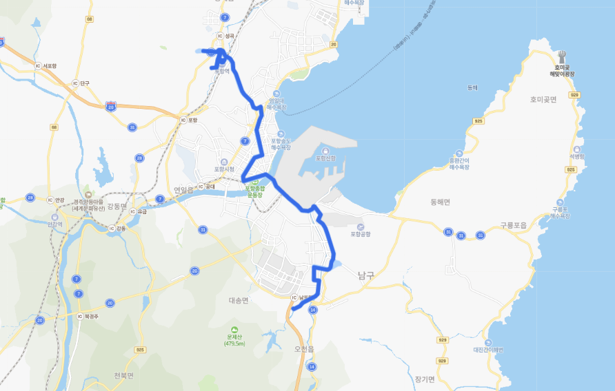  포항 305번버스 시간표,  노선 정보 : 오천환승센터, 해병대, 포스코, 야구장, 고속버스터미널, 죽도시장, 포항역