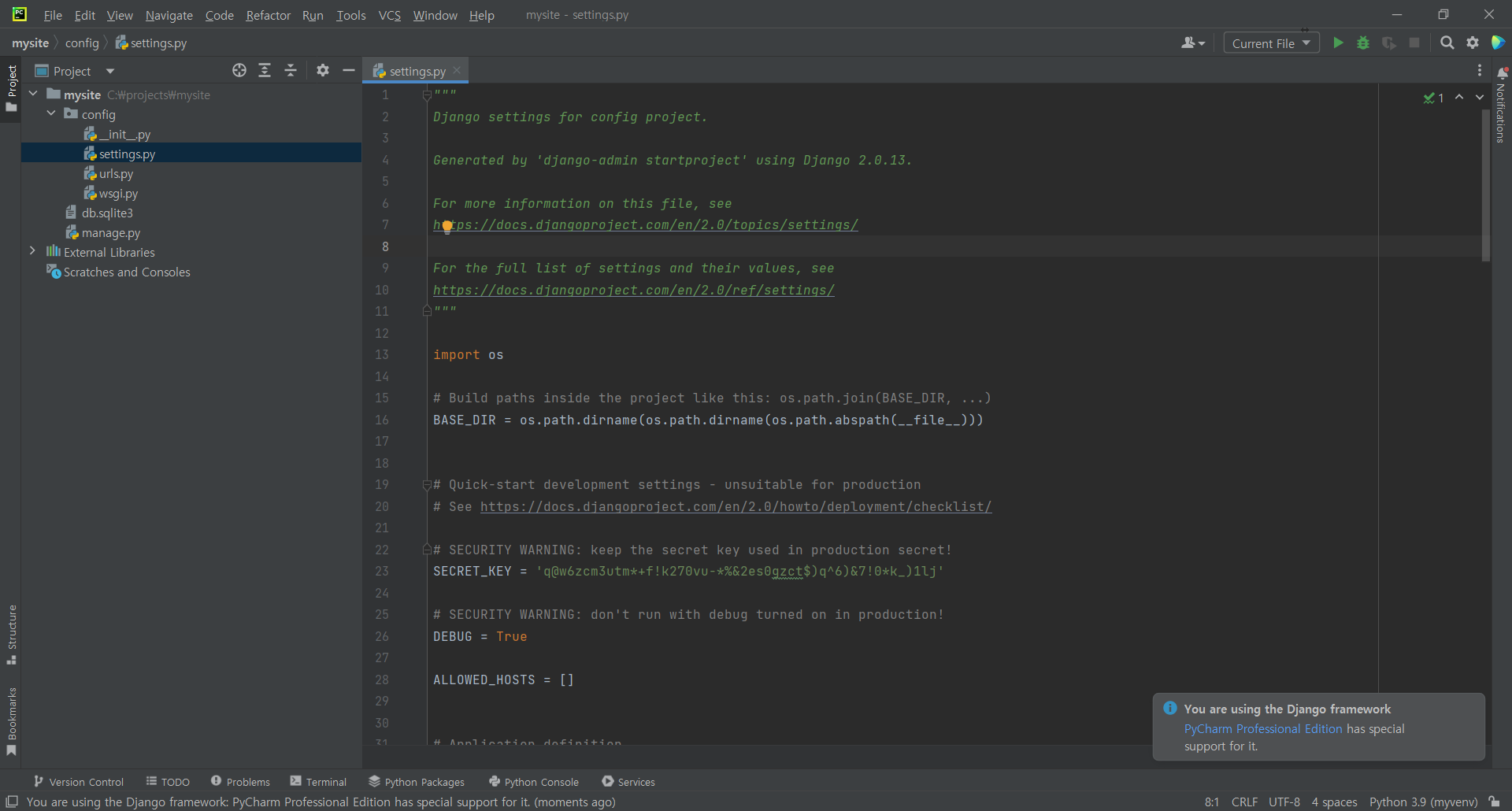  [Python] django 파이참에서 장고 언어 및 시간 바꾸기