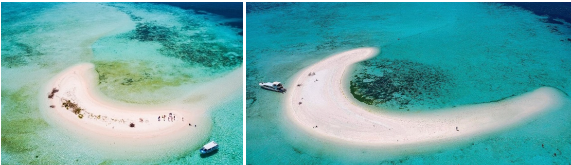 바다 위의 작은 모래 섬&#44; 타카 마카사르 섬 사진