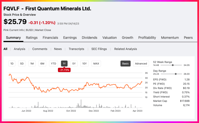 First Quantum Minerals 기업정보 및 주식차트