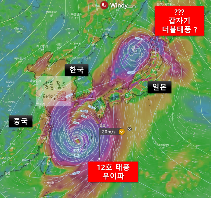 윈디닷컴-ECMWF-2022년-9월5일-월요일-돌풍-예측모델-갑자기-더블태풍-모습