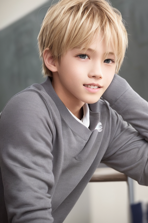  [Boy-156] boy, man, blond hair, handsome, cute, teen, teenage, student, school & classroom background, free images, Ai images